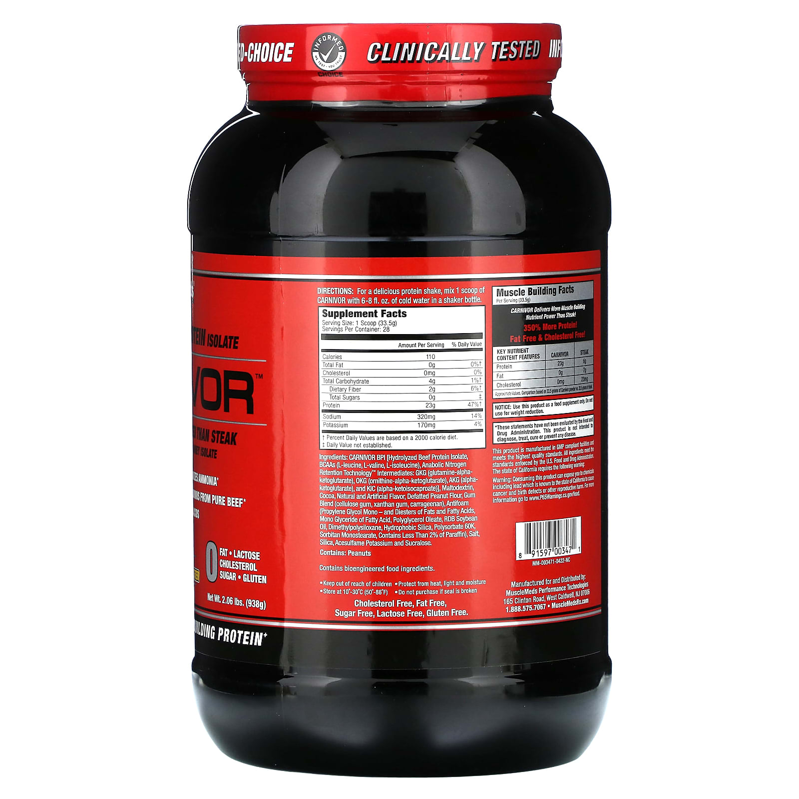 MuscleMeds, Carnivor, Bioengineered Beef Protein Isolate, Chocolate ...