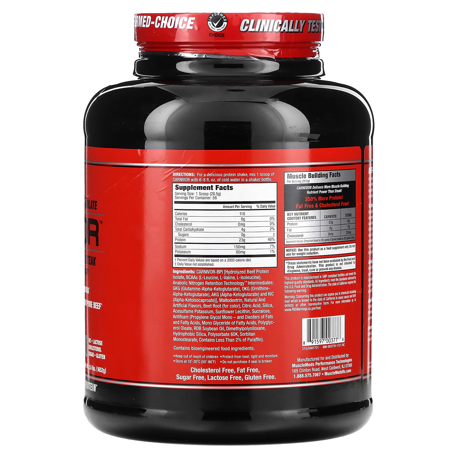 MuscleMeds, Carnivor, Bioengineered Beef Protein Isolate, Strawberry, 3 ...