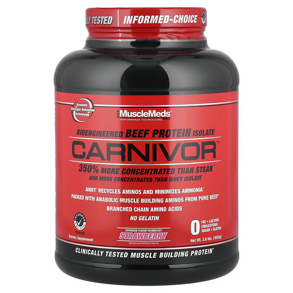 MuscleMeds, Carnivor, Bioengineered Beef Protein Isolate, Strawberry, 3.6 lbs (1,652 g) — product photo 1