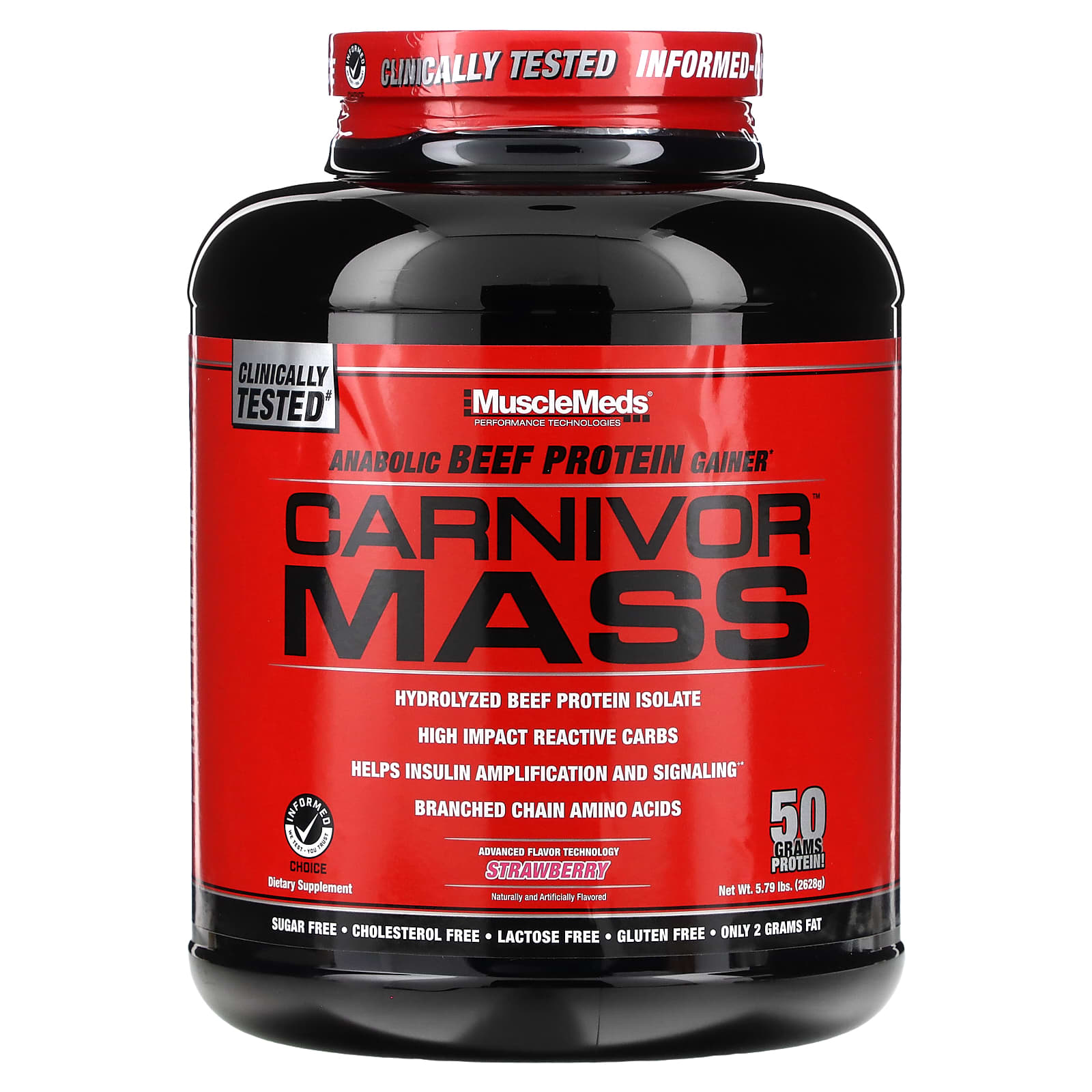 MuscleMeds, Carnivor Mass, Anabolic Beef Protein Gainer, Strawberry, 5. ...