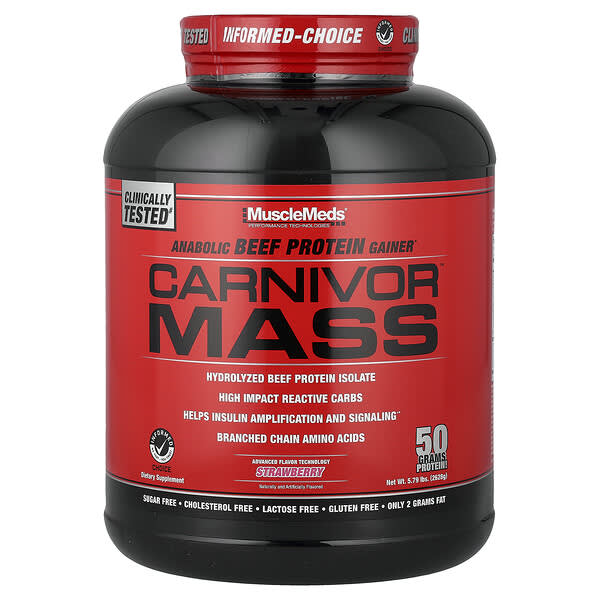 Carnivor™ Mass, Anabolic Beef Protein Gainer, Strawberry, 5.79 lbs (2,628 g)