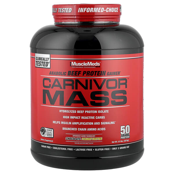 MuscleMeds, Carnivor Mass, Anabolic Beef Protein Gainer, Chocolate Peanut Butter, 5.9 lbs (2,674 g) — product photo 1