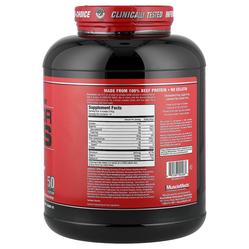 Carnivor Mass, Anabolic Beef Protein Gainer, Chocolate Peanut