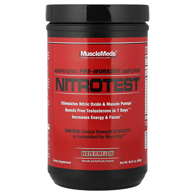 MuscleMeds, Nitrotest™, Male Hormone Pre-Workout Booster, Watermelon Flavor, 16.51 oz (468 g)