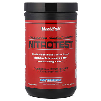 MuscleMeds, Nitrotest™, Androgenic Pre-Workout Amplifier, Blue Raspberry, 16.72 oz (474 ​​g)