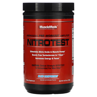 MuscleMeds, Nitrotest，雄性荷尔蒙锻炼前强化剂，蓝树莓，16.72 盎司（474 克）