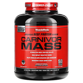 MuscleMeds, Carnivor Mass, Anabolic Beef Protein Gainer, Cookies & Cream, 2632 g