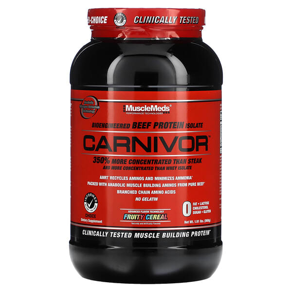 MuscleMeds, Carnivor, 생물공학 분리우피단백질, 프루티 시리얼, 868g(1.91lb)