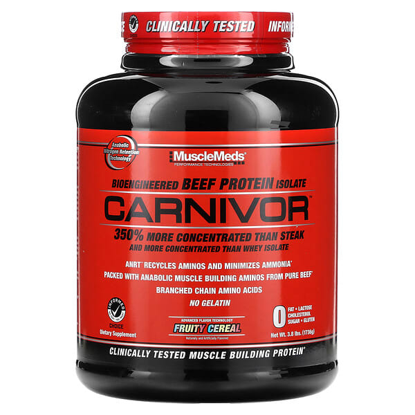 MuscleMeds, Carnivor, 생물공학 분리 소고기 단백질, 프루티 시리얼, 1,736g(3.8lb)