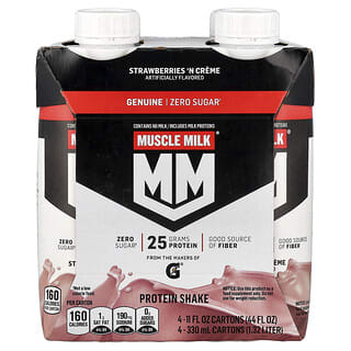 Muscle Milk, Genuine, Protein Shake, Strawberry 'n Creme, 4 Cartons, 11 fl oz (330 ml) Each