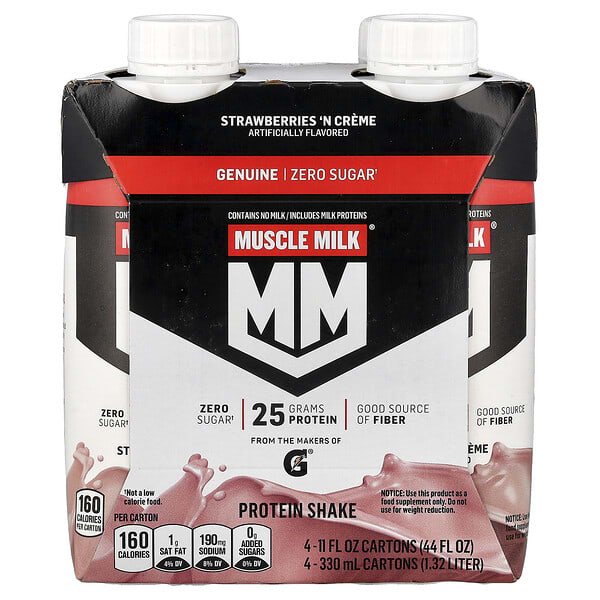 Muscle Milk, Genuine, Protein Shake, Strawberry 'n Crème, 4 Cartons, 11 fl oz (330 ml) Each — product photo 1