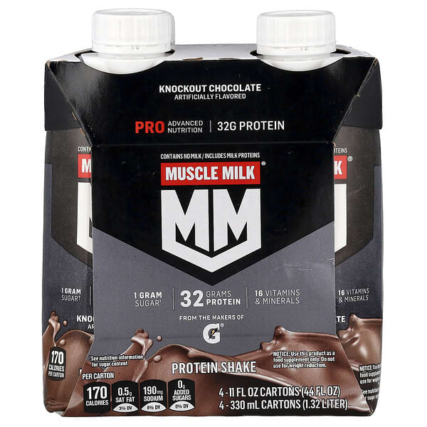 Muscle Milk, Pro Advanced Nutrition, Protein Shake, Knockout Chocolate, 4 Cartons, 11 fl oz (330 ml) Each — product photo 1