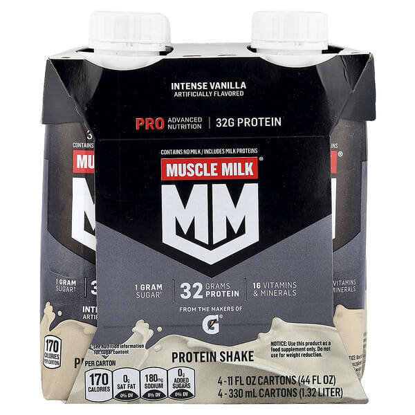 Muscle Milk, Pro Advanced Nutrition, Protein Shake, Intense Vanilla, 4 Cartons, 11 fl oz (330 ml) Each — product photo 1