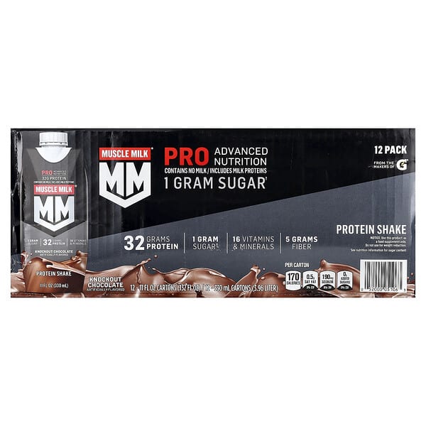 Muscle Milk, Pro Advanced Nutrition, Protein Shake, Knockout Chocolate, 12 Cartons, 11 fl oz (330 ml) Each — product photo 1