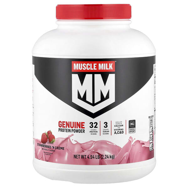Muscle Milk, Genuine, Protein Powder, Strawberry 'n Crème, 4.94 lbs lb (2.24 kg) — product photo 1