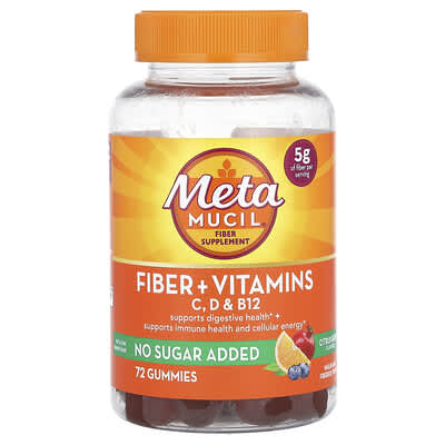 Metamucil, Fiber + Vitamins, Vitamins C, D, B12, Citrus Berry, 72 Gummies