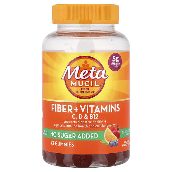 Metamucil, 纖維 + 維生素，維生素 C、D、B12、柑橘漿果，72 粒軟糖