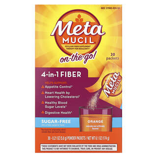 Metamucil, On-The-Go, 4-in-1 Fiber, Orange, Sugar Free, 30 Powder Packets, 0.21 oz (5.8 g) Each