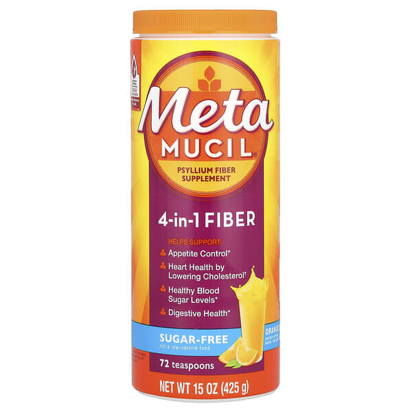 Metamucil, 4合1複合健康纖維粉，無糖，順滑香橙味，15盎司（425克）