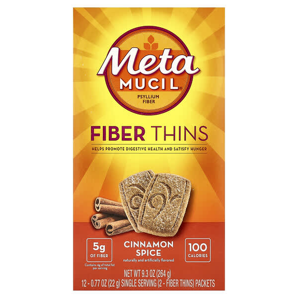 Metamucil, Fiber Thins, Cinnamon Spice, 12 Packets, 0.77 oz (22 g) Each — product photo 1