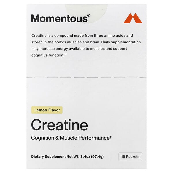 Momentous, Creatina, Limón, 15 sobres, 6,49 g (0,23 oz) cada uno