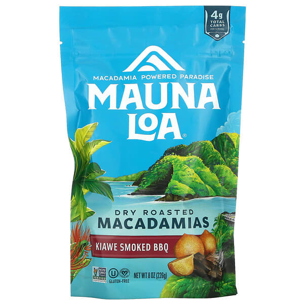 Mauna Loa, Noix de macadamia grillées à sec, BBQ fumé au Kiawe, 226 g
