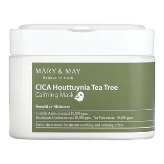 Mary & May, CICA, заспокійлива косметична маска з хауттюйнією та чайним деревом, 30 шт., 400 г (14,1 унції)