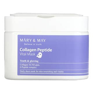 Mary & May, Masque de beauté vital aux peptides de collagène, 30 masques en tissu, 400 g pièce