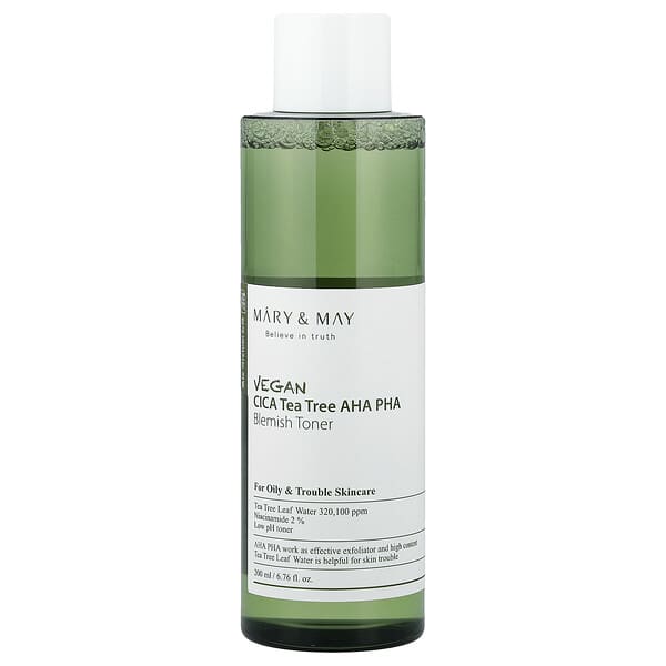 Mary & May, 비건 CICA 티트리 AHA PHA 블레미시 토너, 200ml(6.76fl oz)