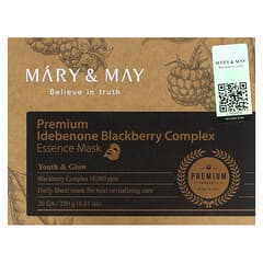 Mary & May, Complejo de zarzamora con idebenona prémium, Mascarilla de belleza con esencia`` 20 hojas, 12,5 g (0,44 oz)