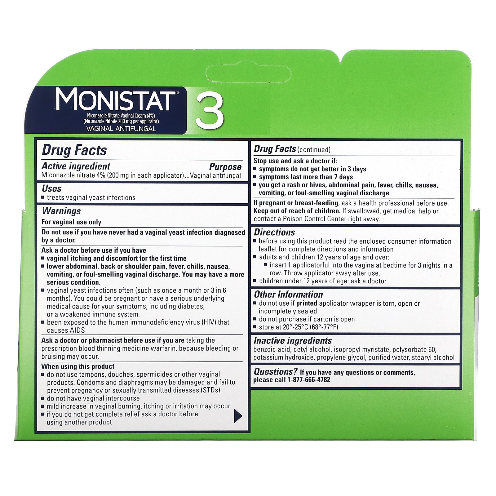 Monistat, 3-Day Treatment Cream, 3 Prefilled Applicators, 0.18 oz (5 g ...