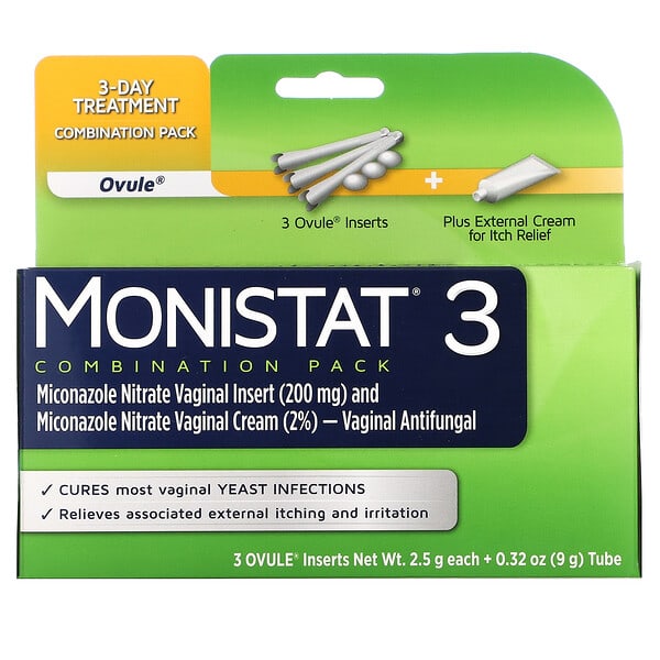 Monistat, 3 天護理組合裝，3 粒 Ovule 栓劑，每支 2.5 克 + 0.32 盎司（9 克）試管