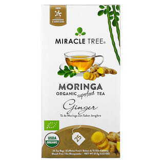 Miracle Tree, Moringa Organic Superfood Tea, с имбирем, без кофеина, 25 чайных пакетиков, 37,5 г (1,32 унции)