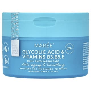 Maree, Almohadillas exfoliantes de uso diario, Ácido glicólico y vitaminas B3, B5 y E, Melocotón, 50 almohadillas