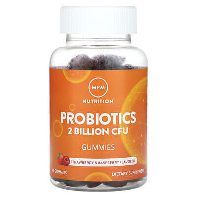 MRM Nutrition, Probiotic Gummies, Strawberry & Raspberry Flavor, 2 Billion, 60 Gummies (1 Billion CFU Each Gummy)