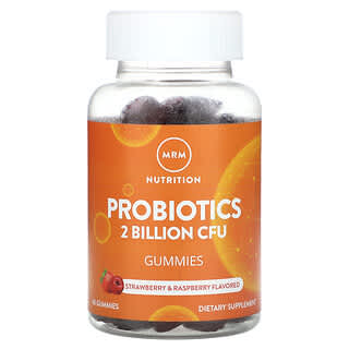 MRM Nutrition, Probiotics Gummies, Probiotika-Fruchtgummis, Erdbeere und Himbeere, 2 Milliarden, 60 Fruchtgummis (1 Milliarde KBE pro Fruchtgummi)