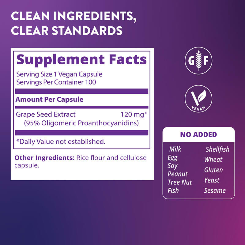 Grape Seed Extract, 100 Vegan Capsules (120 mg per Capsule)