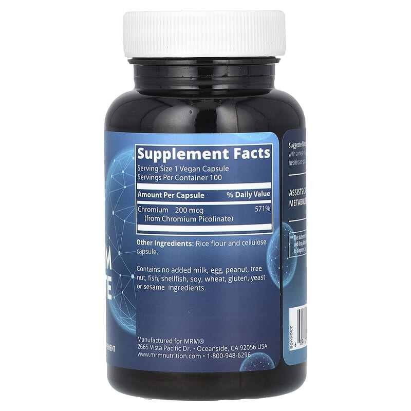 Купить MRM Nutrition, пиколинат хрома, 100 веганских капсул (200 мкг в 1 капсуле)