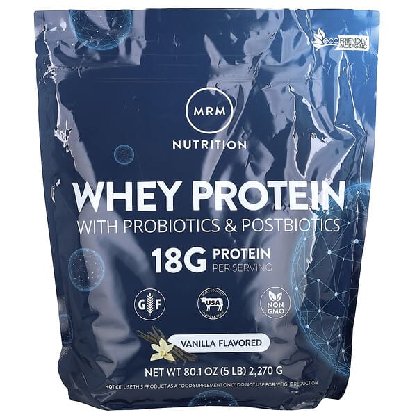 MRM Nutrition, 프로바이오틱 및 포스트바이오틱 함유 유청 단백질, 바닐라 맛, 2,270g(5lb)