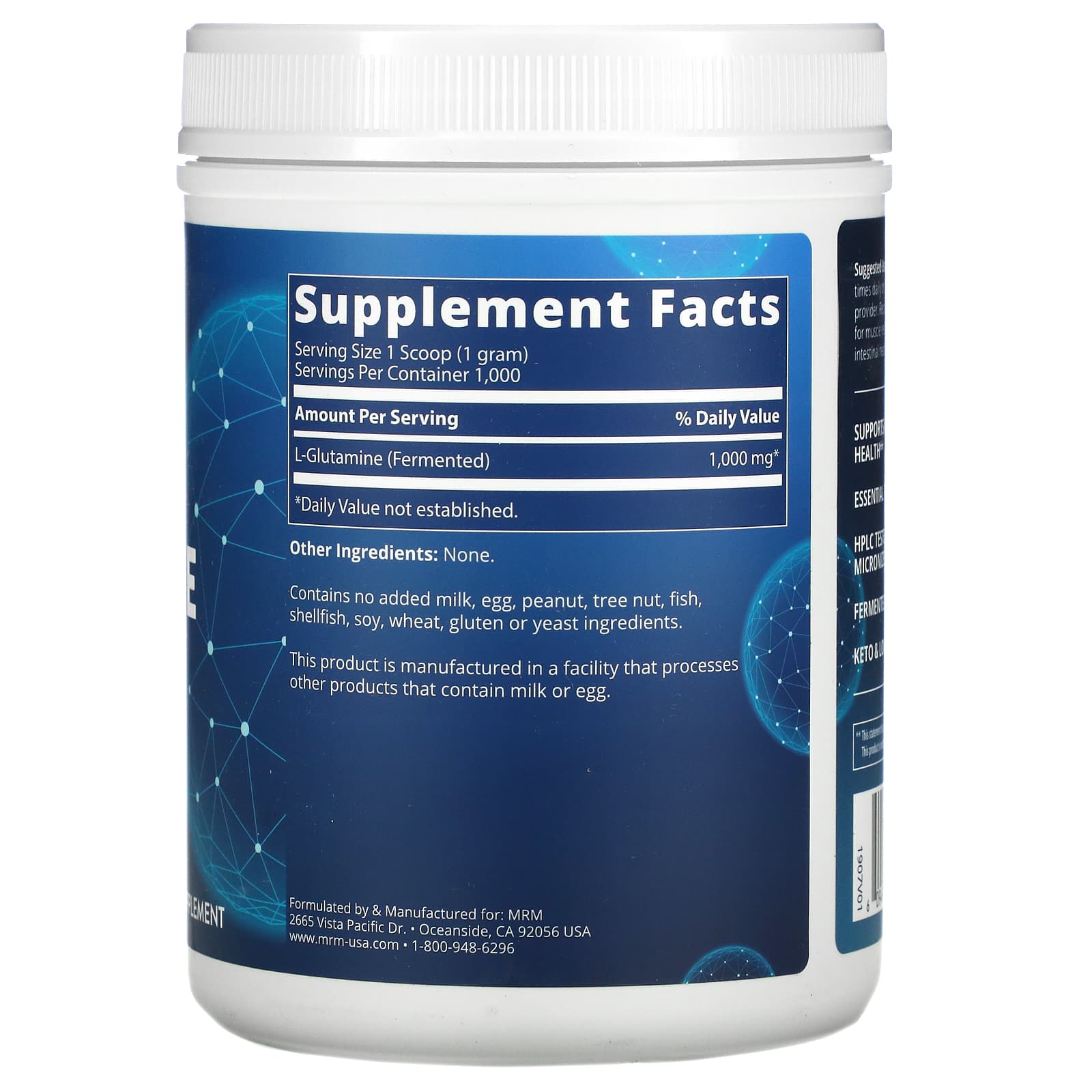 MRM Nutrition, L글루타민 1000, 1,000g(2.2lbs)