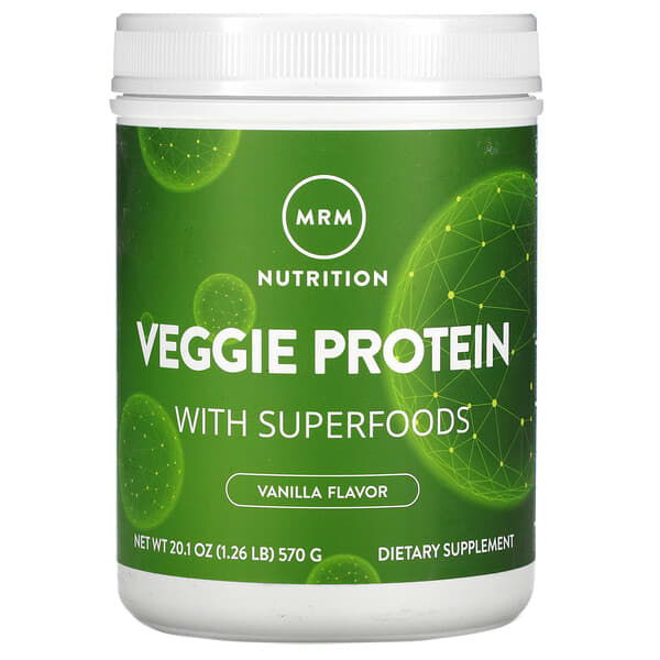 MRM Nutrition, Veggie Protein with Superfoods, vegetarisches Protein mit Superfoods, Vanille, 570 g (1,26 lb.)