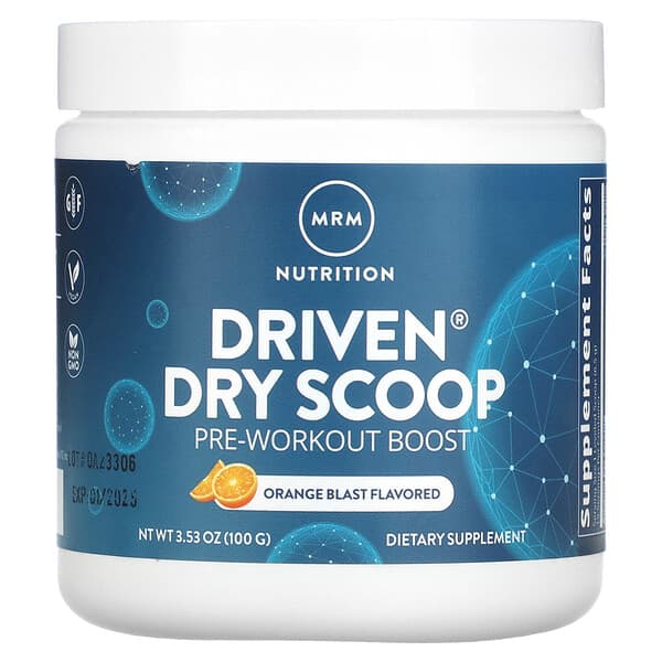 MRM Nutrition, Driven Dry Scoop, PreWorkout Boost, Orange Blast, 3.53