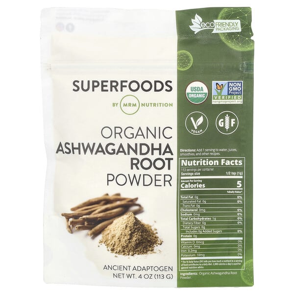 Organic Ashwagandha Root Powder, 4 oz (113 g)