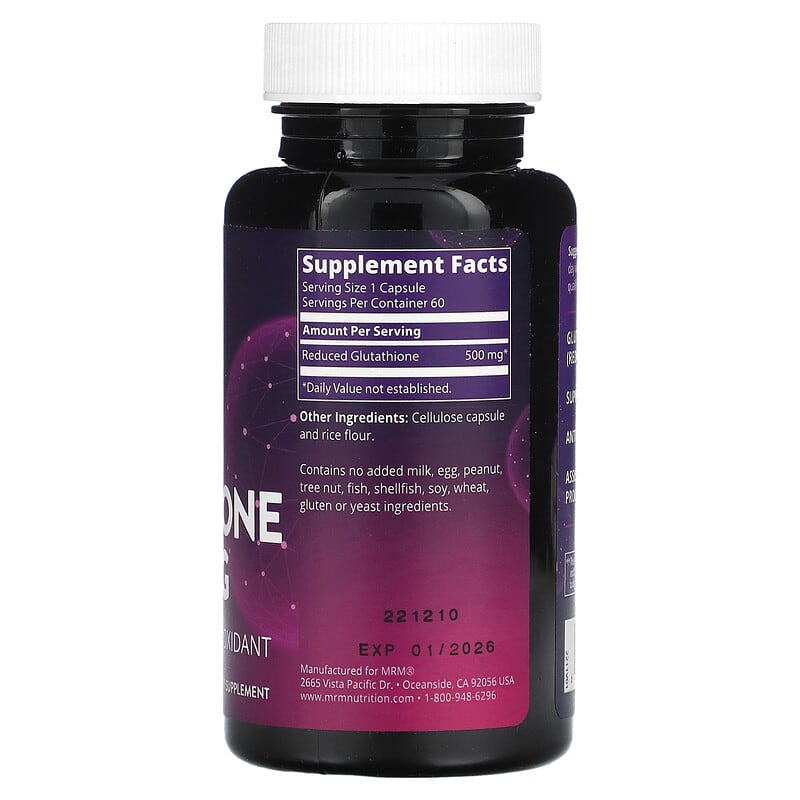 還元型グルタチオン、500mg、ヴィーガンカプセル60粒