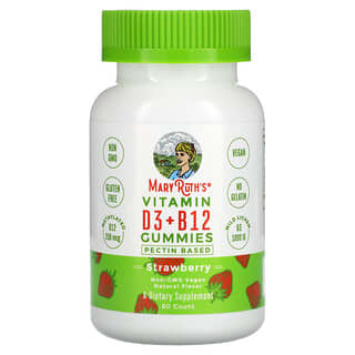 MaryRuth Organics, Gomitas de vitamina D3 y B12, A base de pectina, Fresa, 60 gomitas