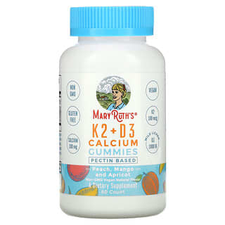 MaryRuth Organics, Gommes au calcium K2 + D3, à la pêche, à la mangue et à l'abricot, 60 gommes