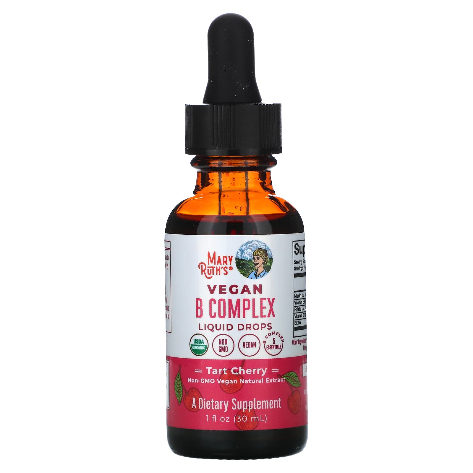 MaryRuth Organics, Gouttes Liquides Vegan B Complex, Cerise Acidulée, 30 Ml