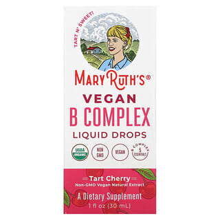 MaryRuth Organics, Gotas líquidas con complejo B vegano, Cereza ácida, 30 ml (1 oz. Líq.)