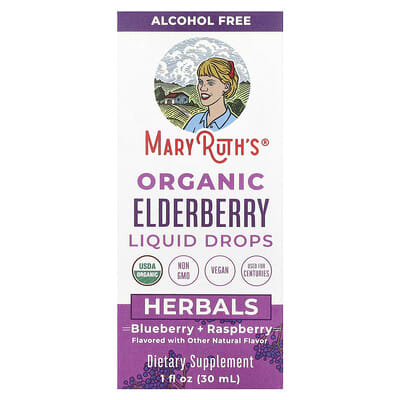 MaryRuth's, Organic Elderberry Liquid Drops, Herbals, Blueberry + Raspberry Flavor, 1 fl oz (30 ml)