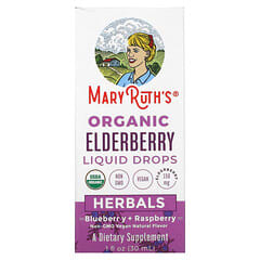 MaryRuth Organics, オーガニックエルダーベリー液状ドロップ、ハーブ、ブルーベリー＋ラズベリー、30ml（1液量オンス）